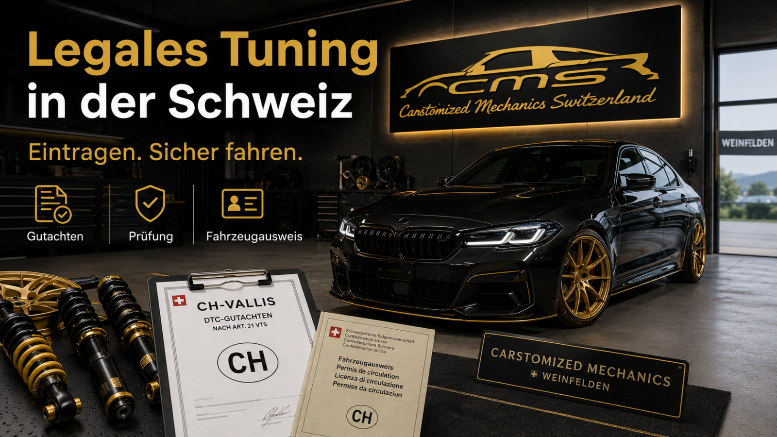 Legales Tuning in der Schweiz mit getuntem Fahrzeug, CH-Gutachten und Eintragung im Fahrzeugausweis